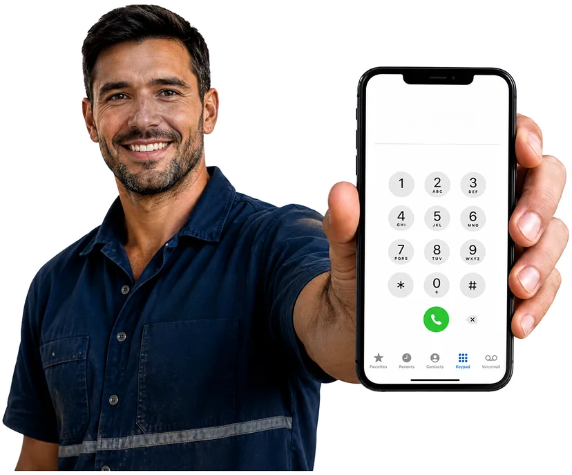 Licensed plumber discussing a job by phone
