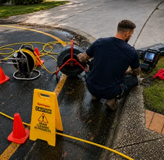 Burst drain pipe being repaired in Roseville